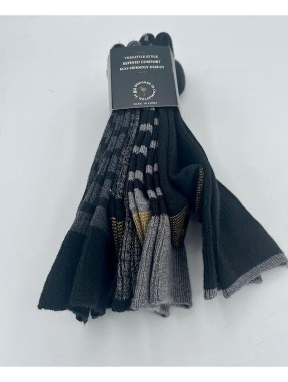 Wentworth Men’s Socks 5-Pack Black And Black Grey Stripes Fits Size 6-12.5 NWT